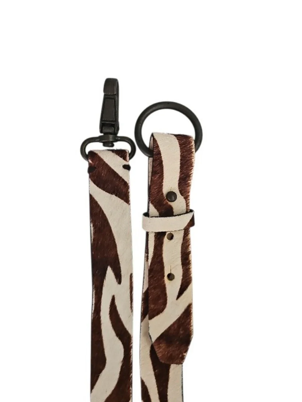 J.Crew Hair On Leather Zebra Belt Sz S/M Equestrian Statement Animal Print Brown - Picture 5 of 14